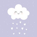 Cute cloud on purple background. Vector illustration.